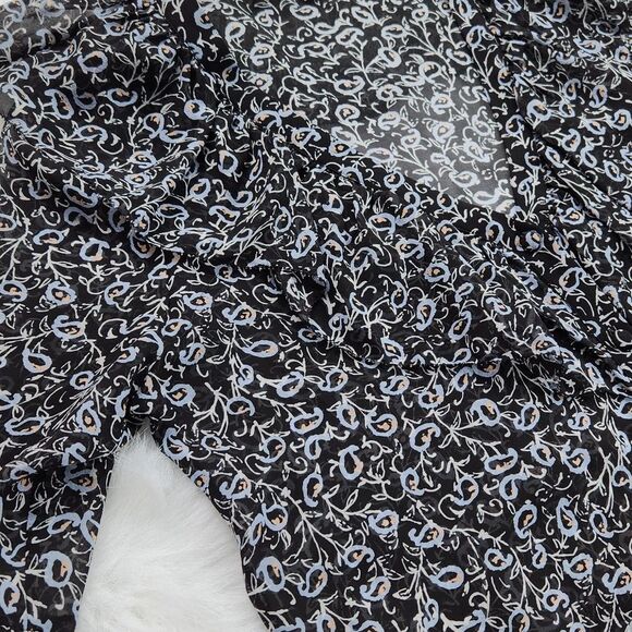 Veronica Beard -561 Silk Buttoned Ruffle Blouse Long Sleeve Navy and Gold Size 6 - Picture 3 of 12